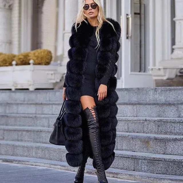 10-section Luxury Faux Fur Winter Vest Jacket Sleeveless Thick Warm Horizontal Striped Long Style Fluffy