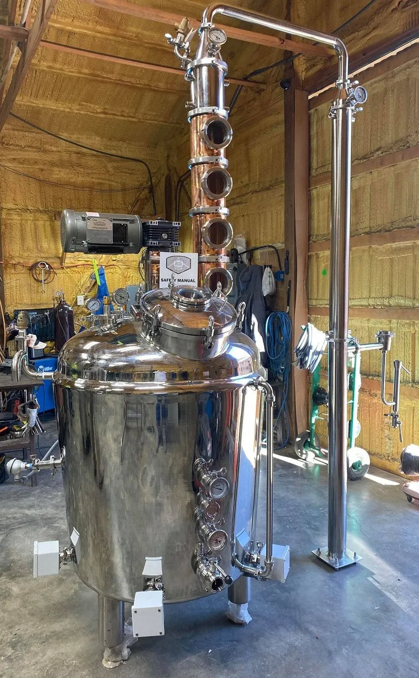 105 Gallon Jacketed Standard Series Still with 6” Copper Bubble Plate Column