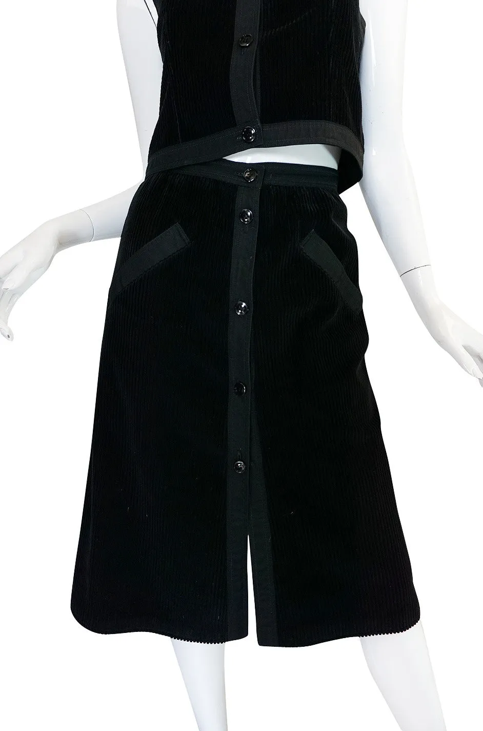 1960s Andre Courreges Black Courduroy Vest & Skirt Set