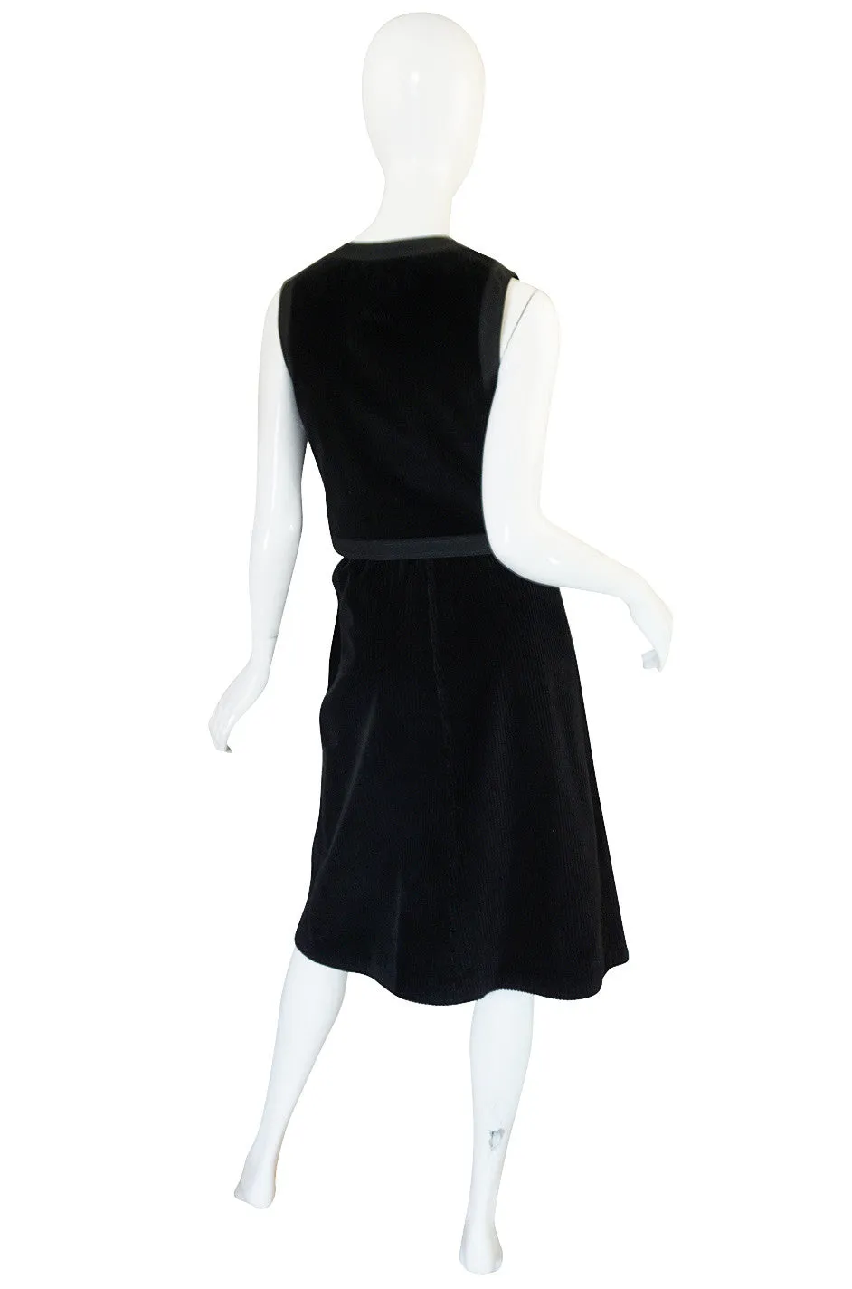 1960s Andre Courreges Black Courduroy Vest & Skirt Set