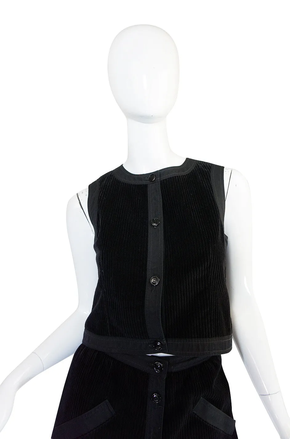 1960s Andre Courreges Black Courduroy Vest & Skirt Set