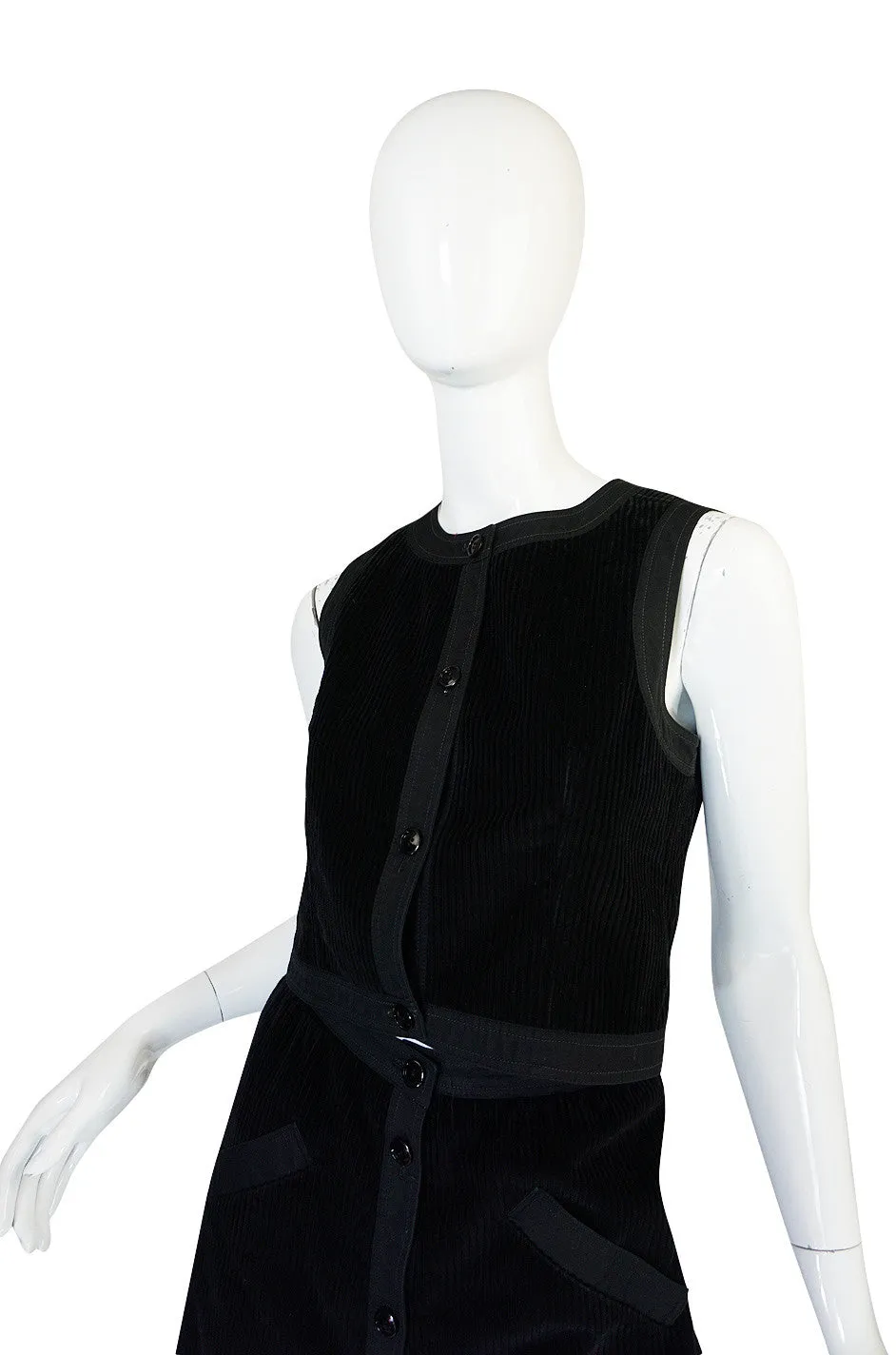 1960s Andre Courreges Black Courduroy Vest & Skirt Set