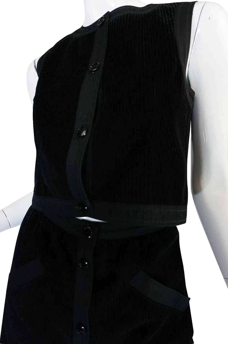 1960s Andre Courreges Black Courduroy Vest & Skirt Set