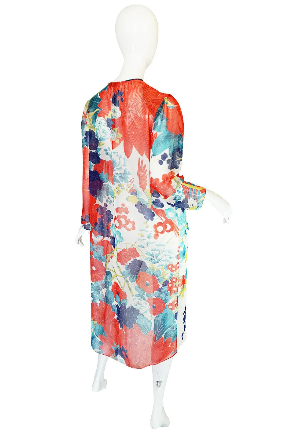 1970s Floral and Crane Chiffon Hanae Mori Jacket