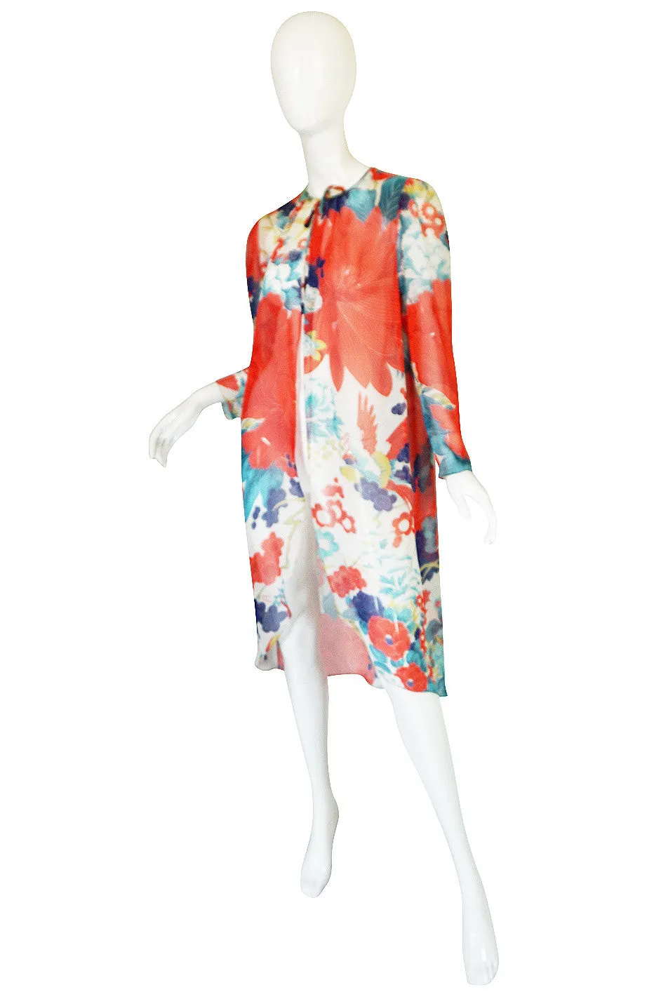 1970s Floral and Crane Chiffon Hanae Mori Jacket