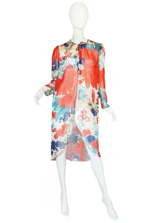 1970s Floral and Crane Chiffon Hanae Mori Jacket