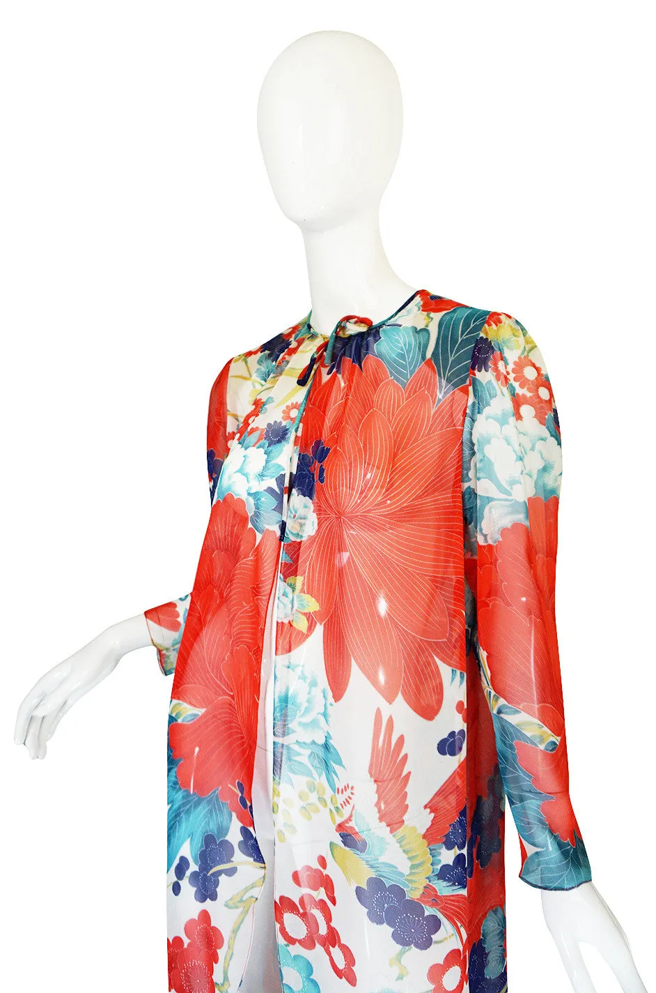 1970s Floral and Crane Chiffon Hanae Mori Jacket