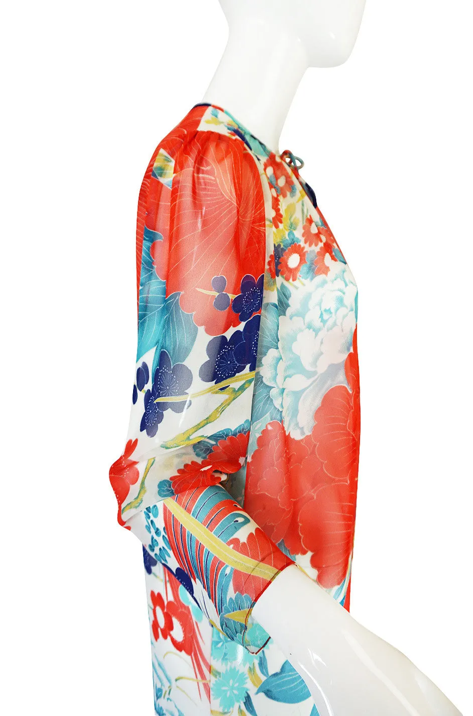 1970s Floral and Crane Chiffon Hanae Mori Jacket