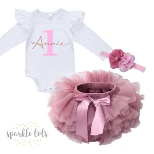 1st Birthday Tutu Outfit – Personalised Pink Tutu Set for Girls