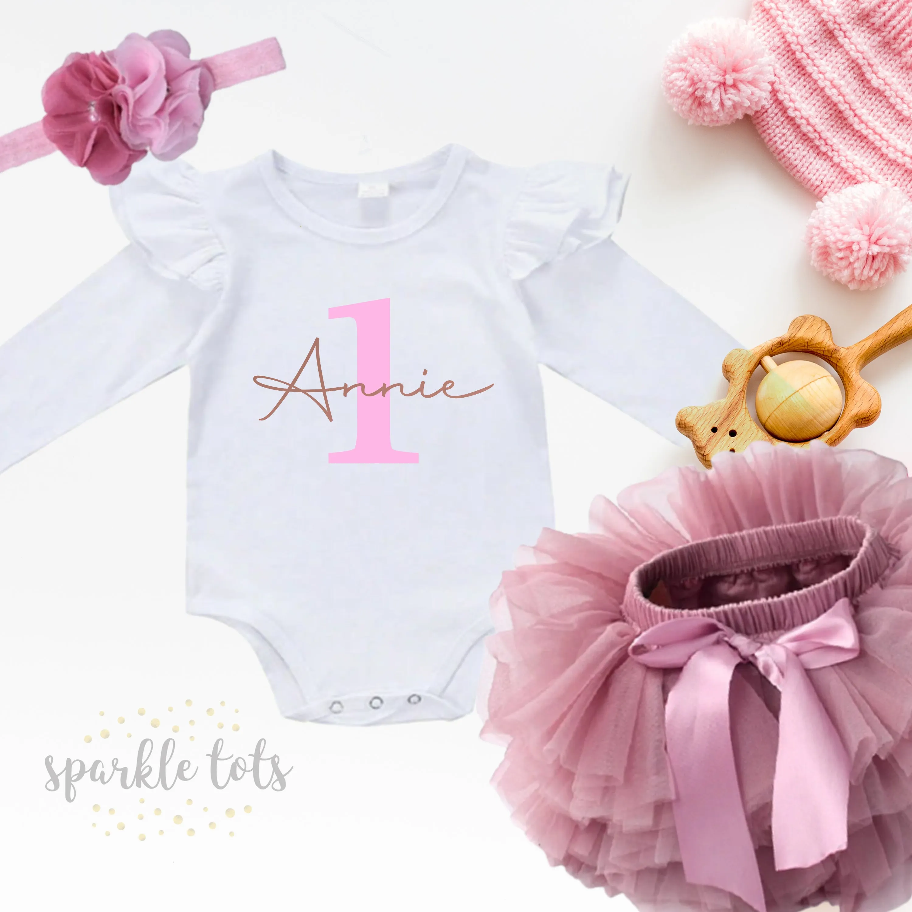 1st Birthday Tutu Outfit – Personalised Pink Tutu Set for Girls