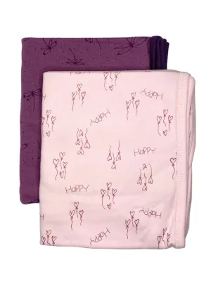 2 Pack, Organic Cotton Blankets, Pink Happy / Purple Dragonflies, 70 x 70 cm