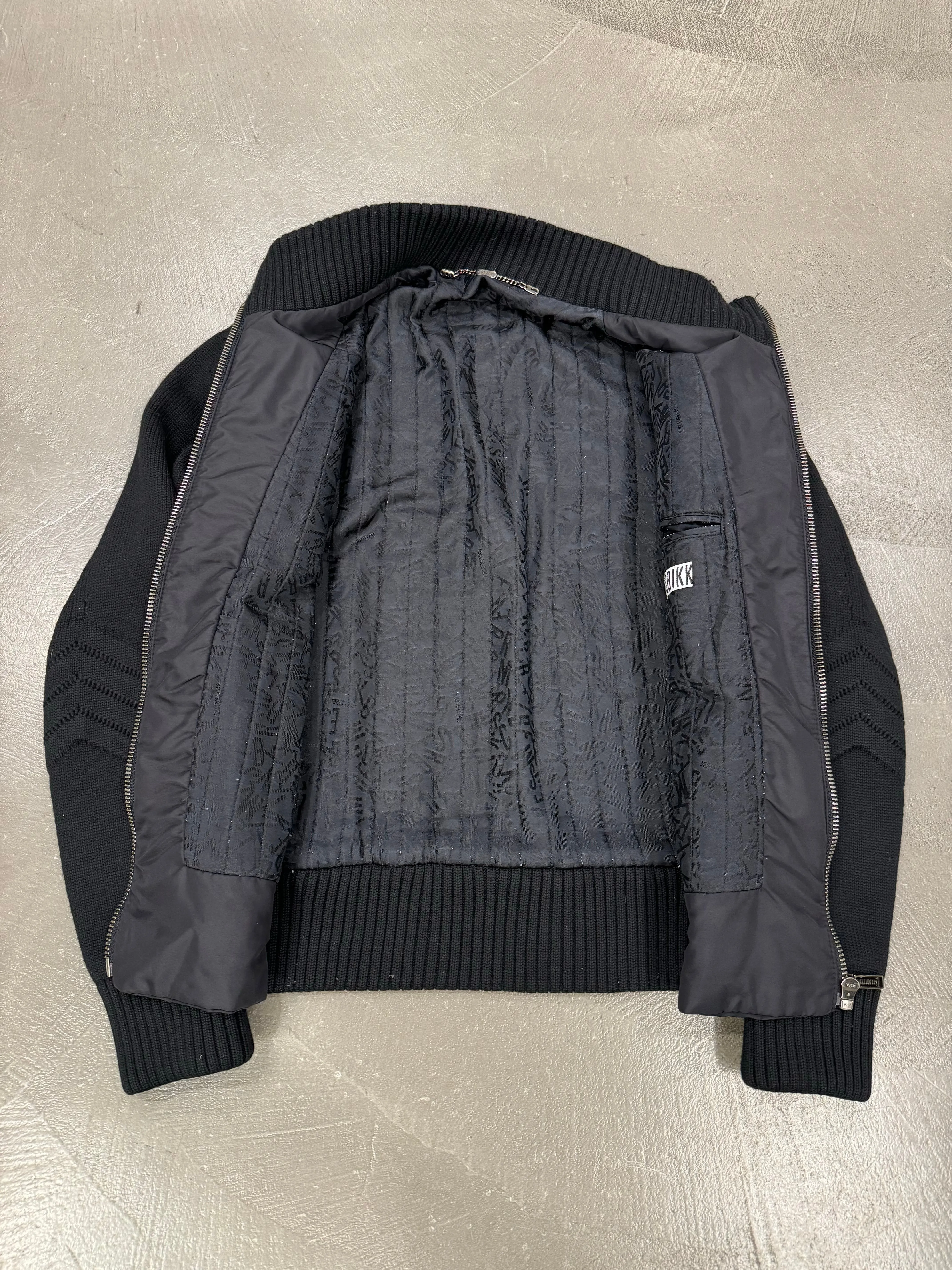 2000s Dirk Bikkembergs hybrid wool and nylon bomber jacket
