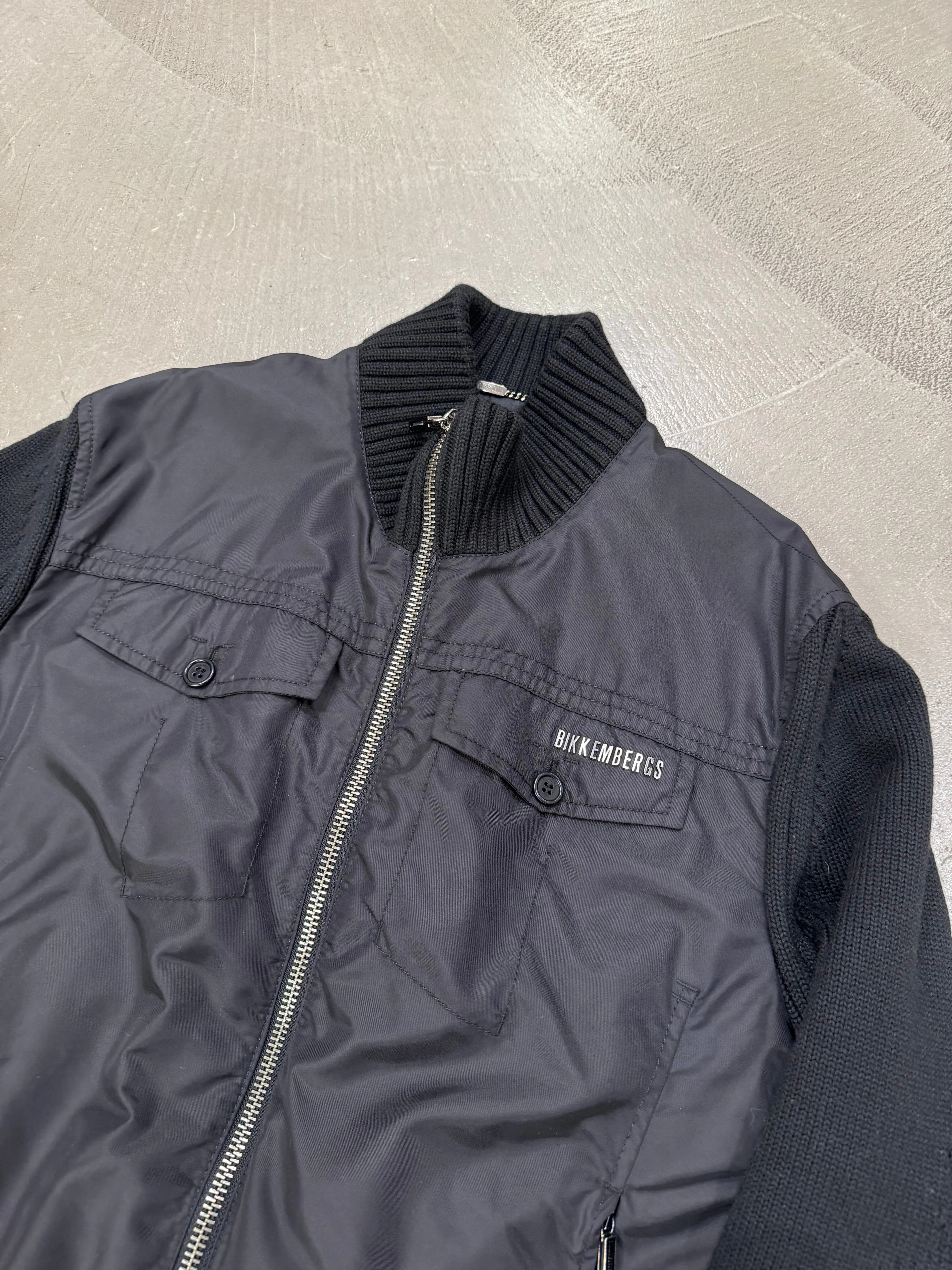 2000s Dirk Bikkembergs hybrid wool and nylon bomber jacket