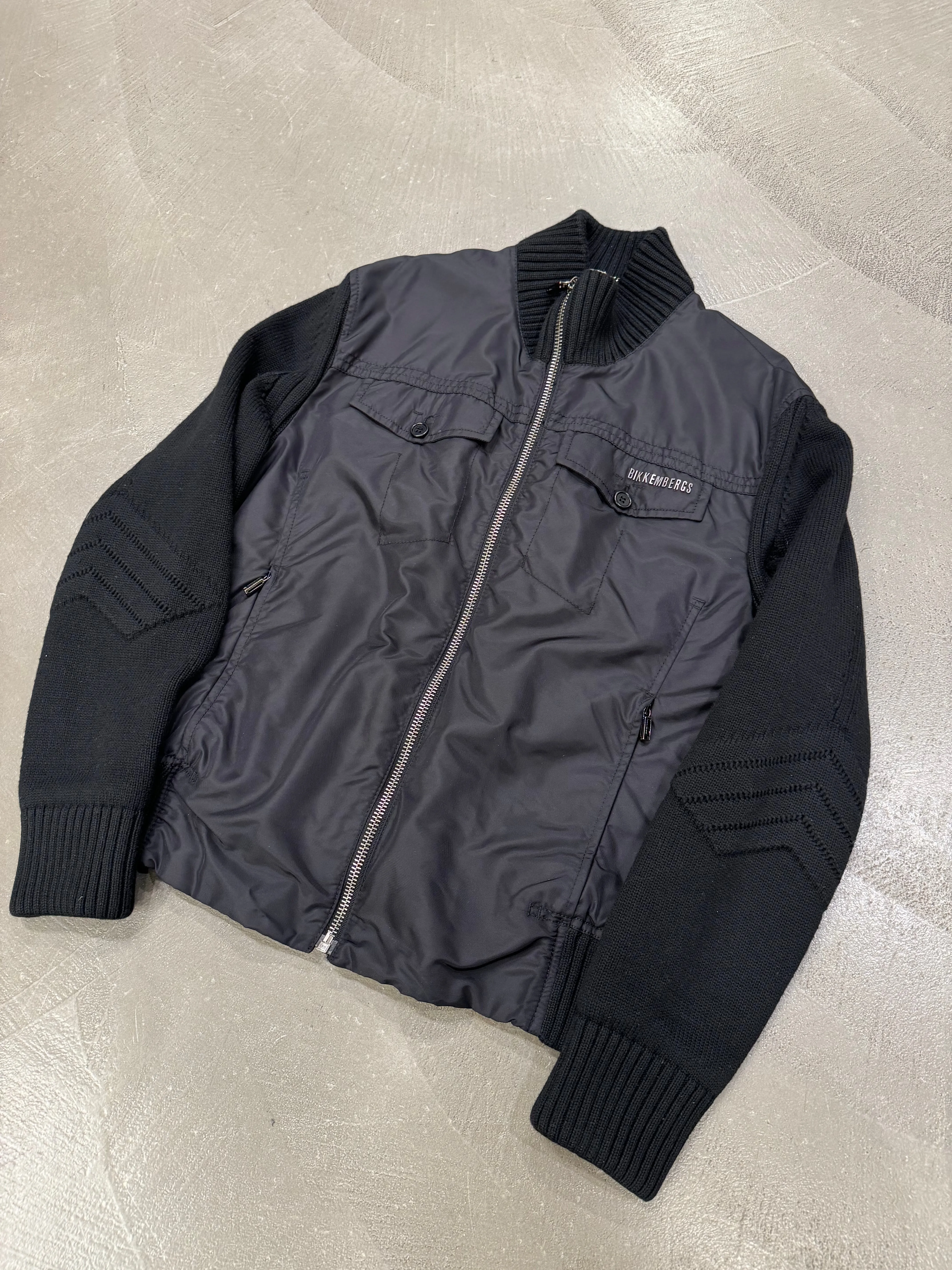 2000s Dirk Bikkembergs hybrid wool and nylon bomber jacket