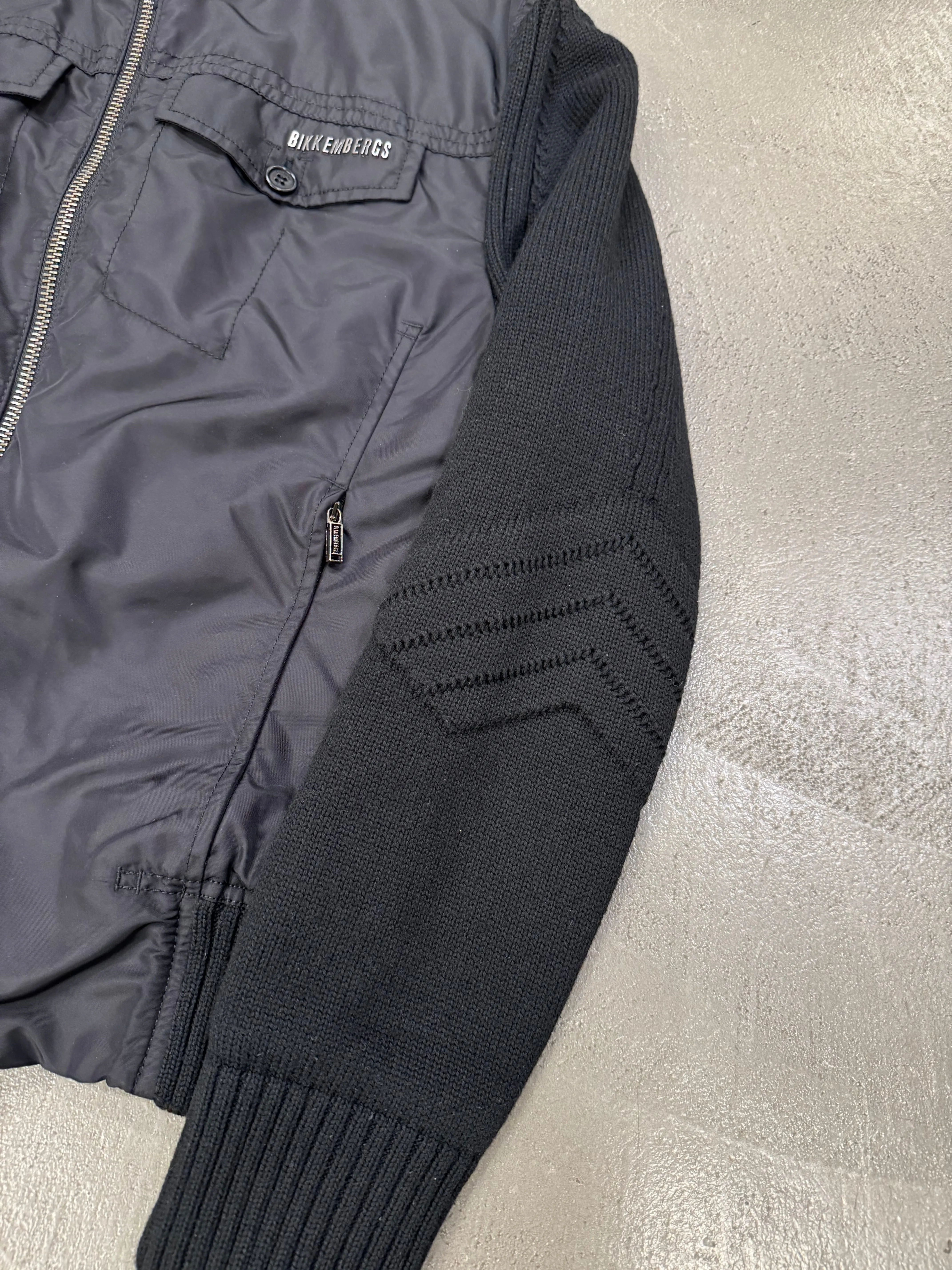 2000s Dirk Bikkembergs hybrid wool and nylon bomber jacket