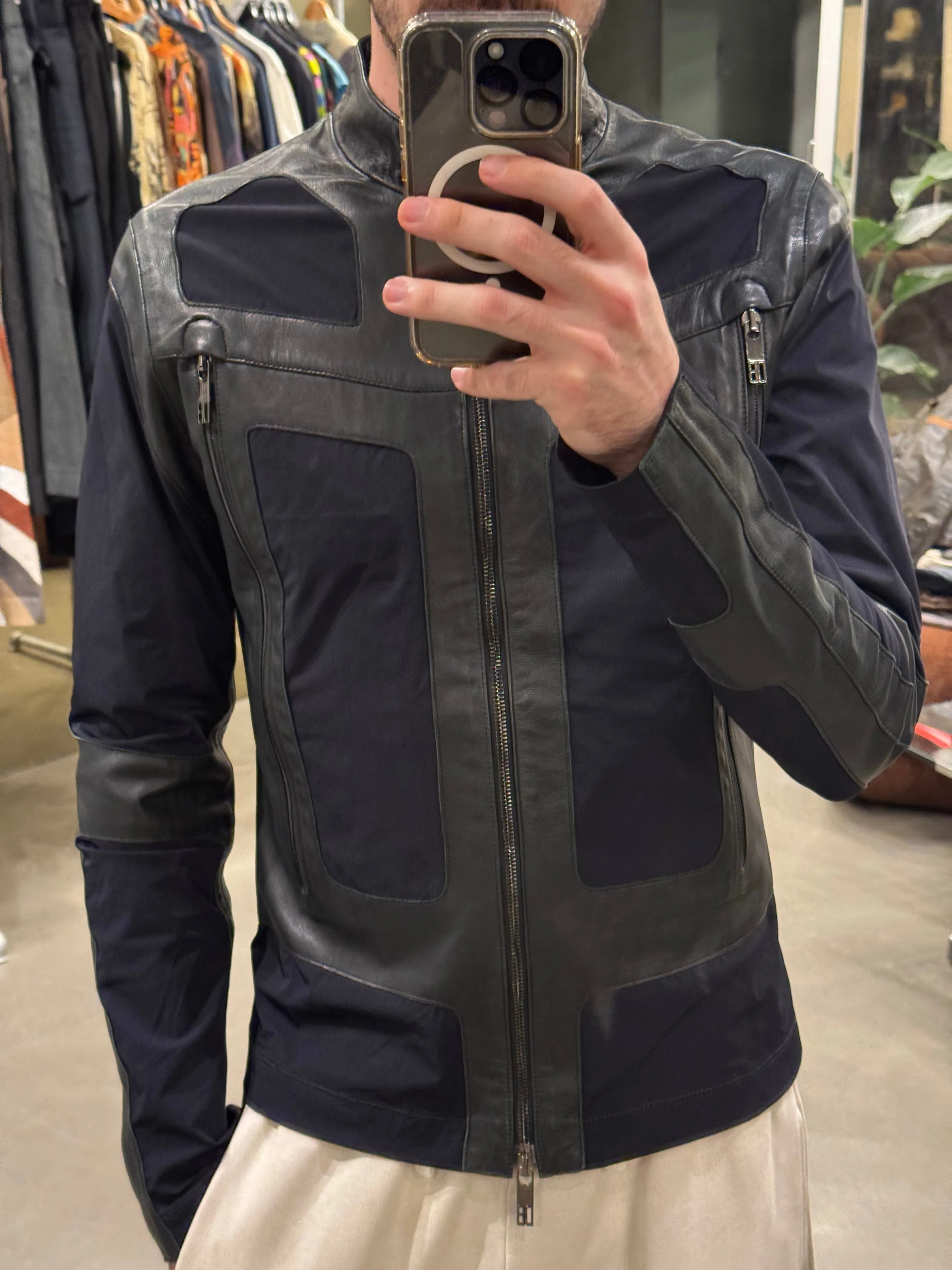 2000s Dirk Bikkembergs paneled moto leather jacket