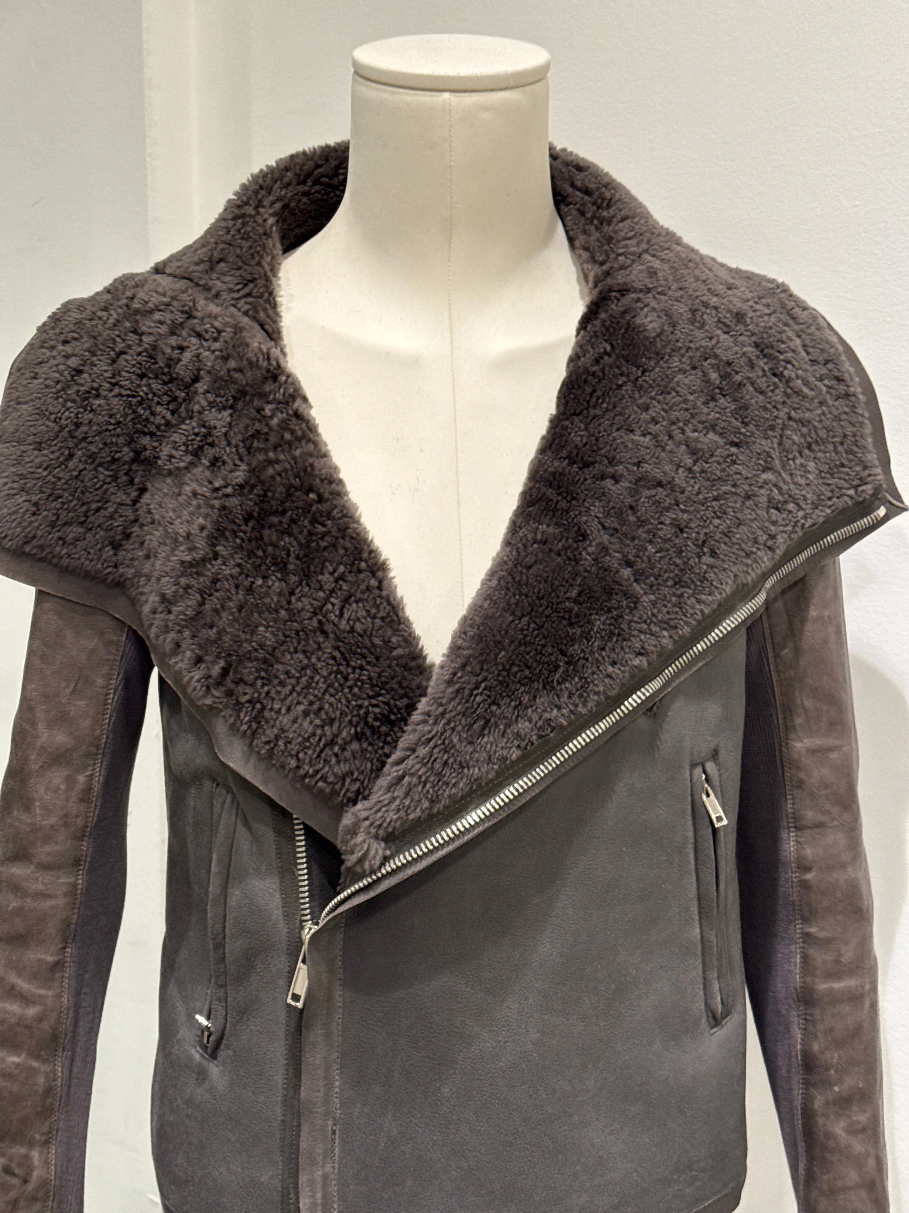 2010s Rick Owens leather shearling jacket