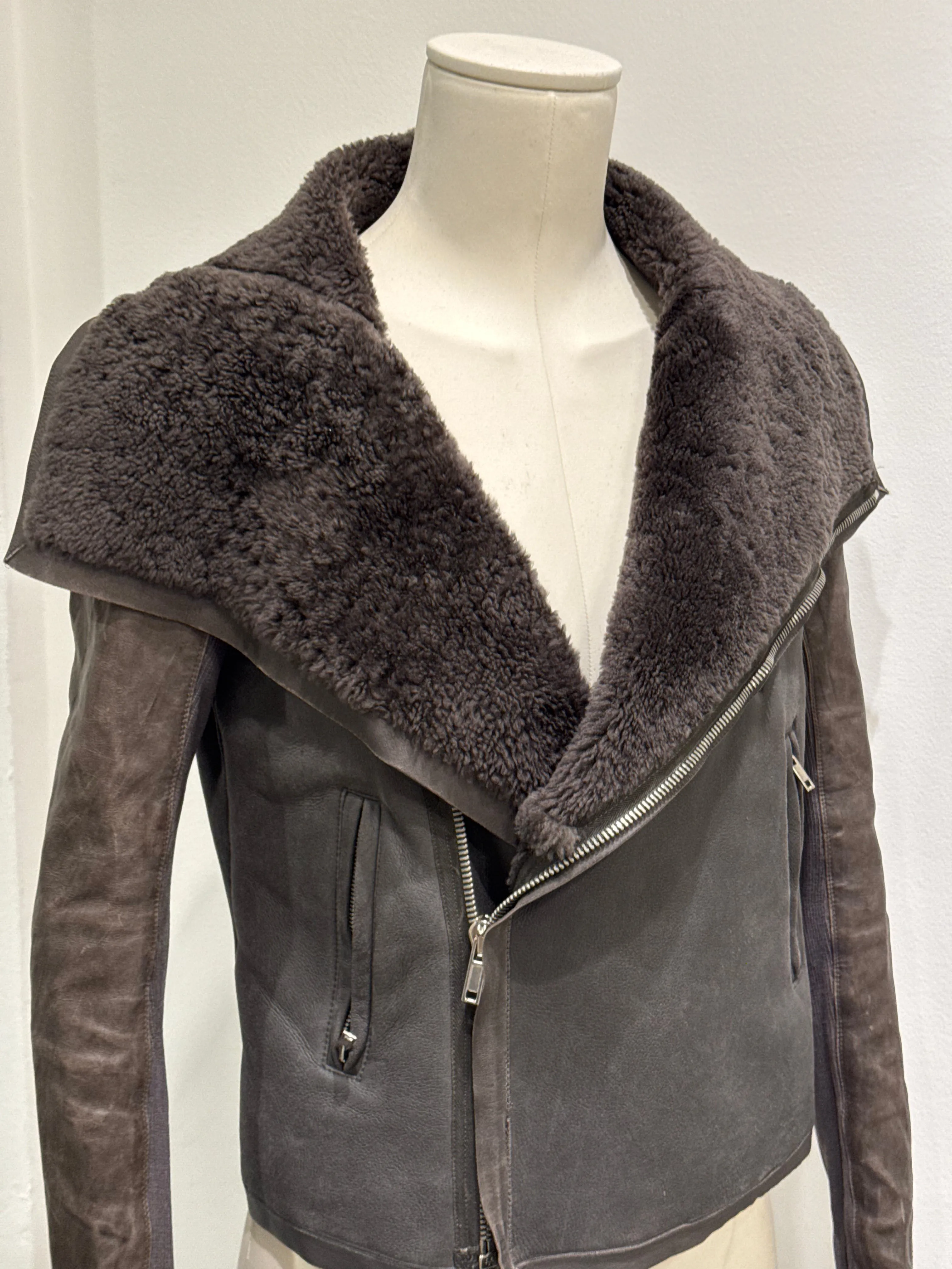 2010s Rick Owens leather shearling jacket
