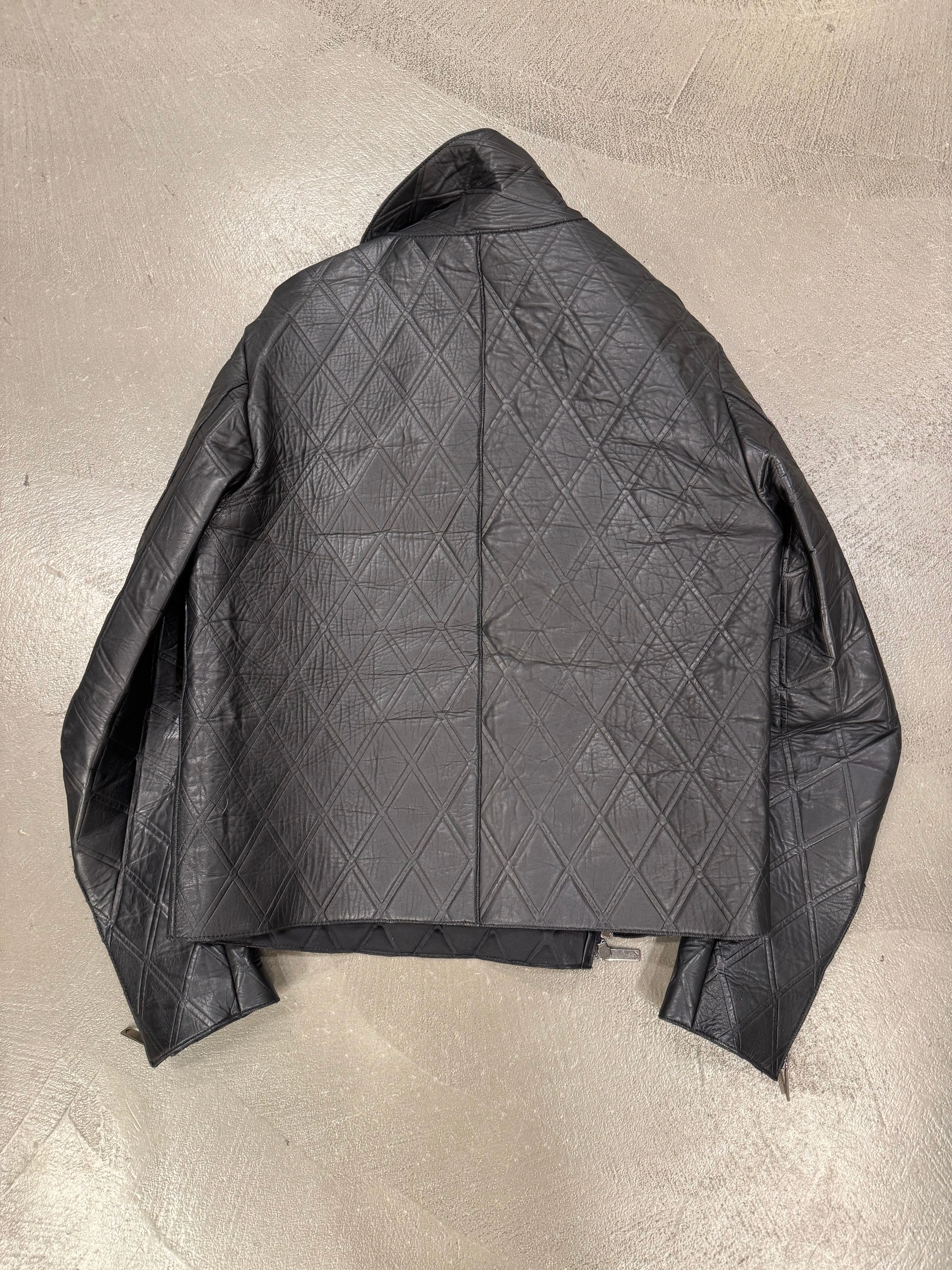 2014 Emporio Armani asymmetrical lozenged biker leather jacket
