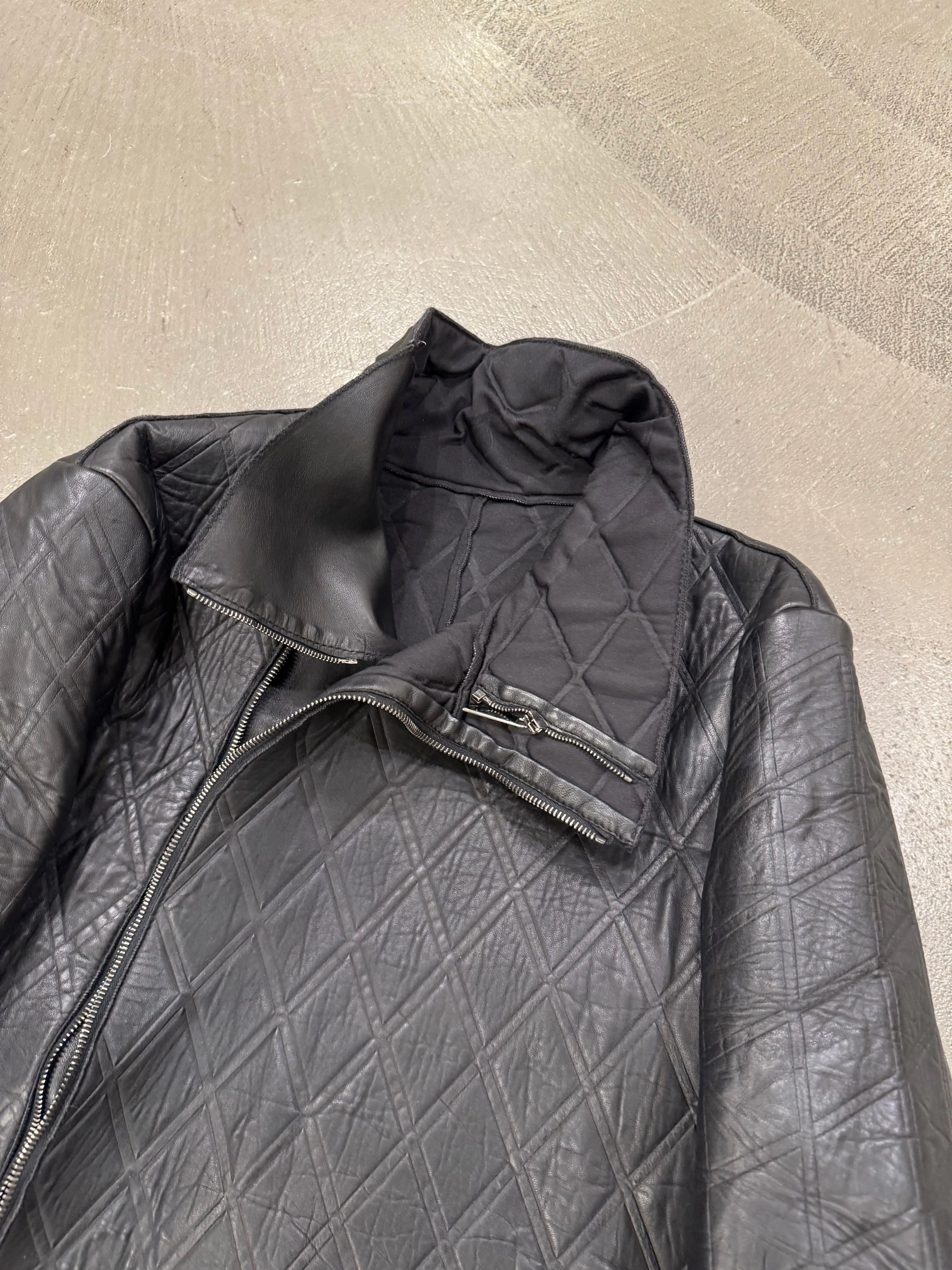 2014 Emporio Armani asymmetrical lozenged biker leather jacket