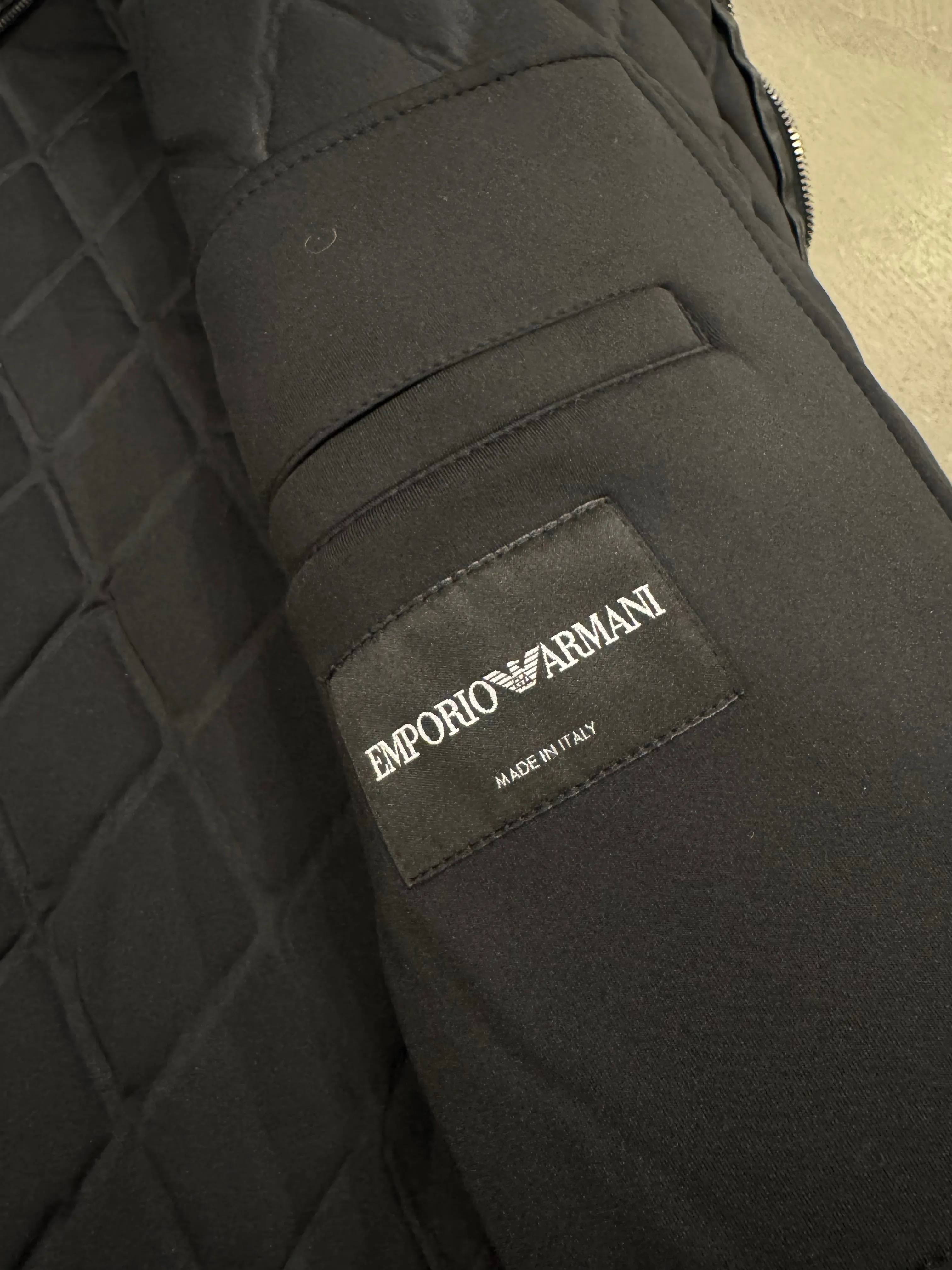2014 Emporio Armani asymmetrical lozenged biker leather jacket