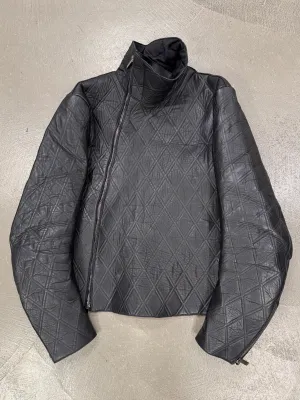 2014 Emporio Armani asymmetrical lozenged biker leather jacket