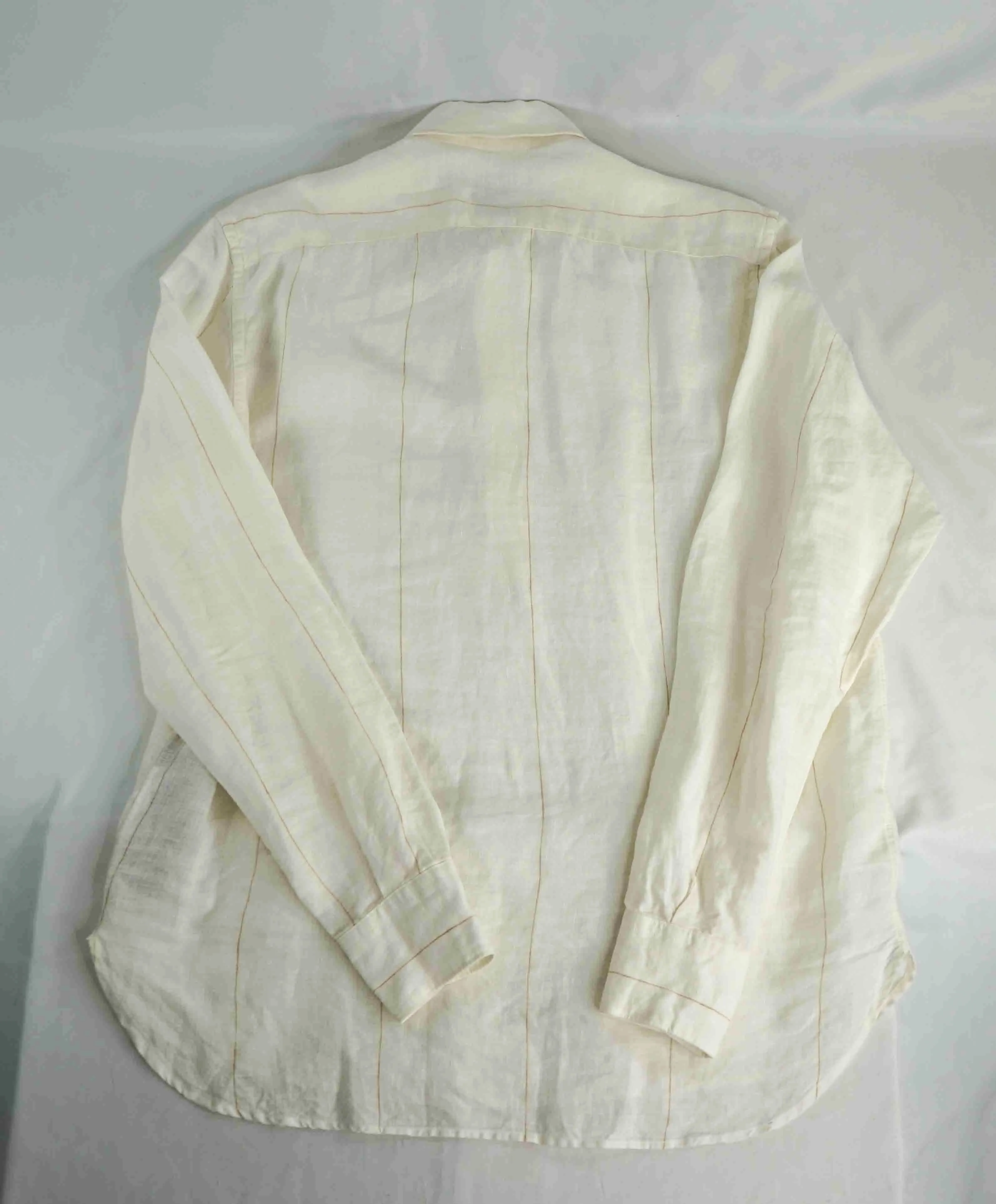 $395 ELEVENTY - Ivory/Camel *POP OVER LINEN* Button Down Shirt - M