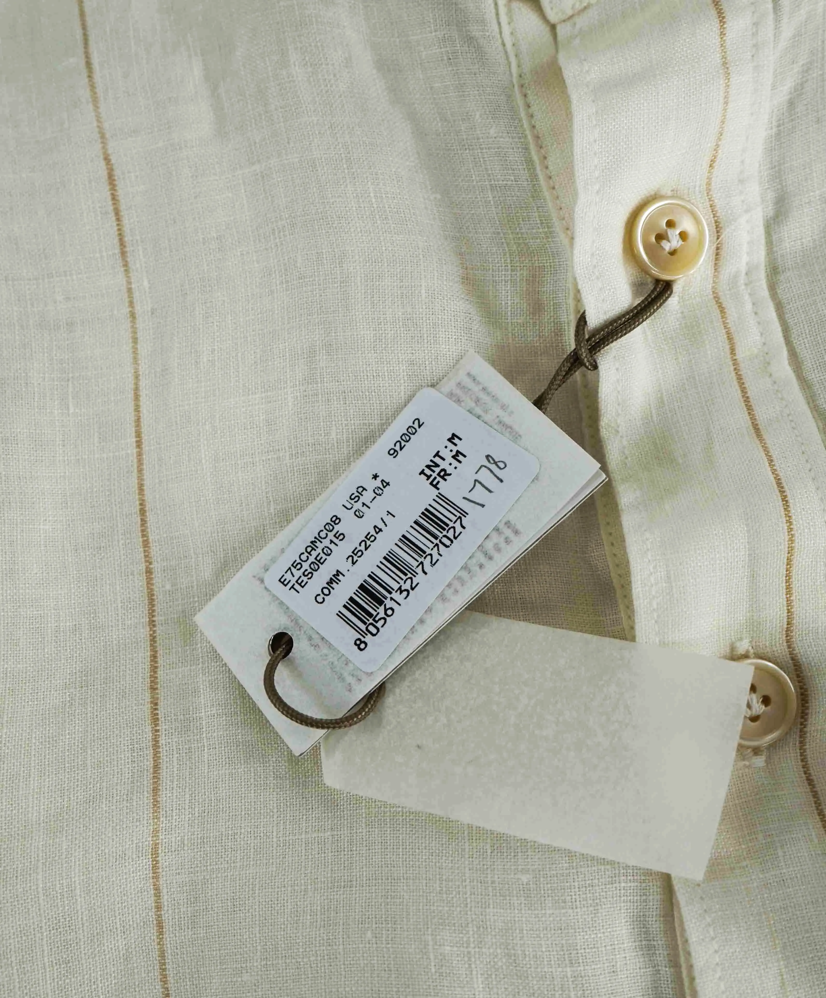 $395 ELEVENTY - Ivory/Camel *POP OVER LINEN* Button Down Shirt - M