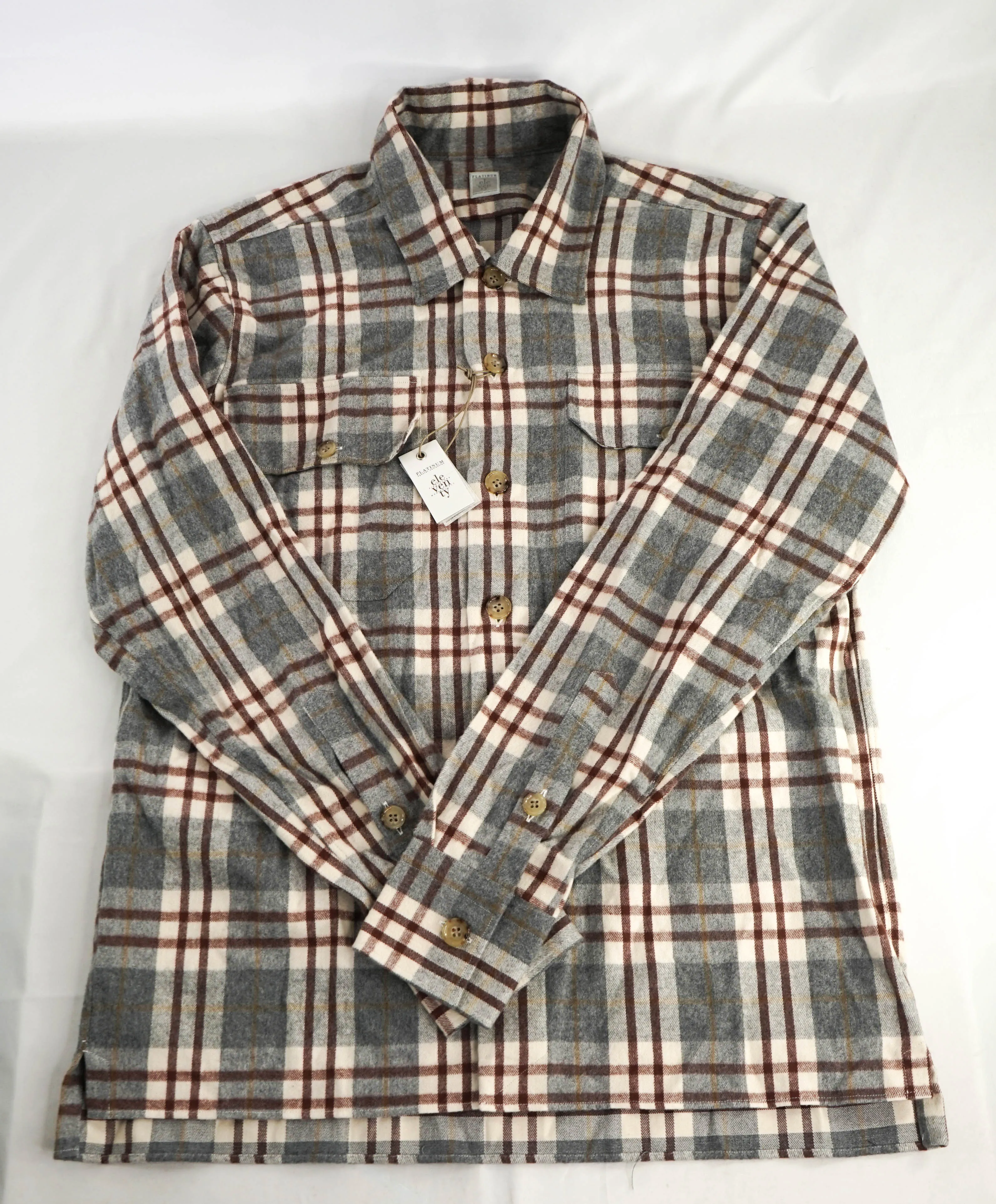 $595 ELEVENTY PLATINUM - Cotton Gray / White Shirt Jacket Coat - M