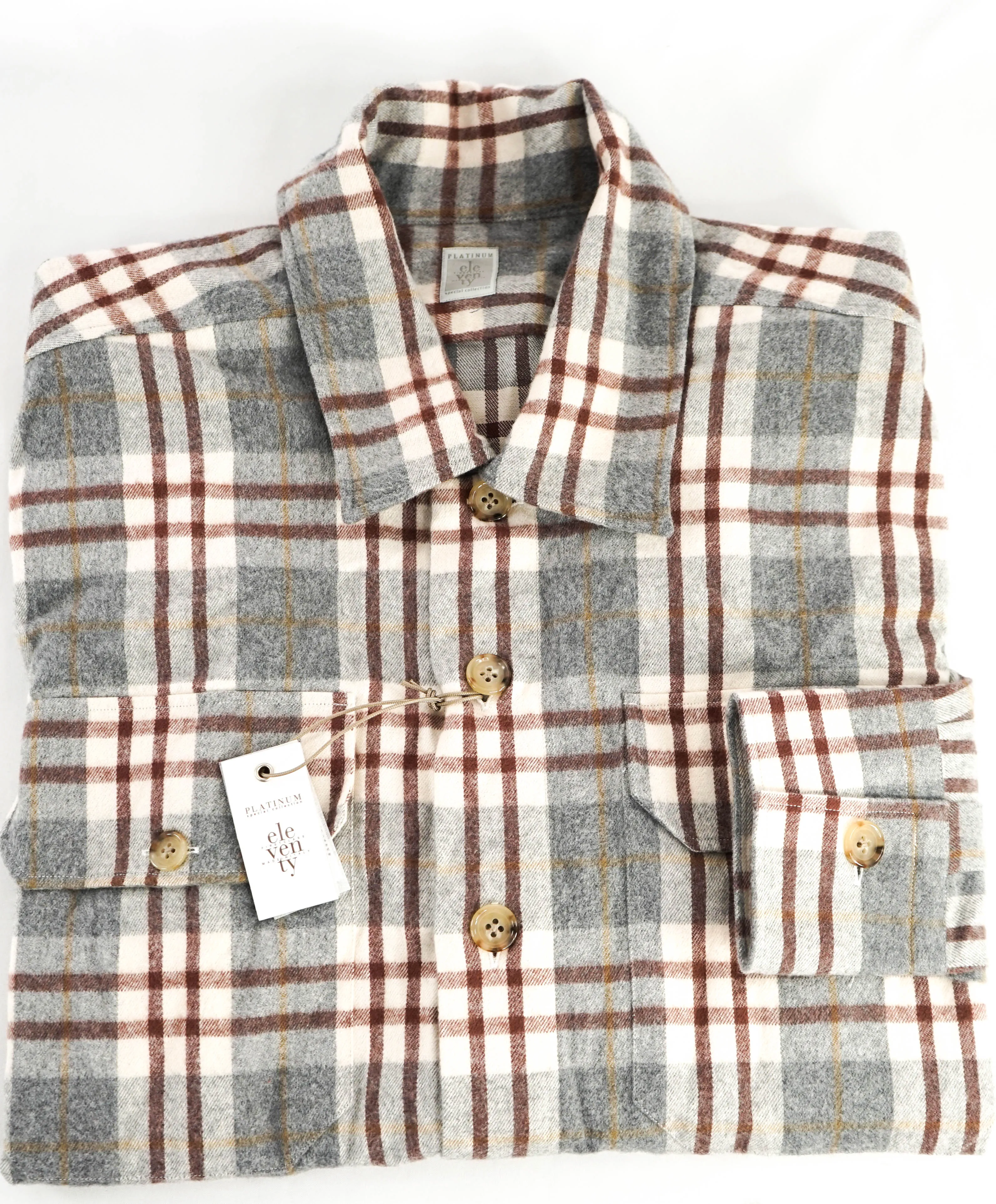 $595 ELEVENTY PLATINUM - Cotton Gray / White Shirt Jacket Coat - M