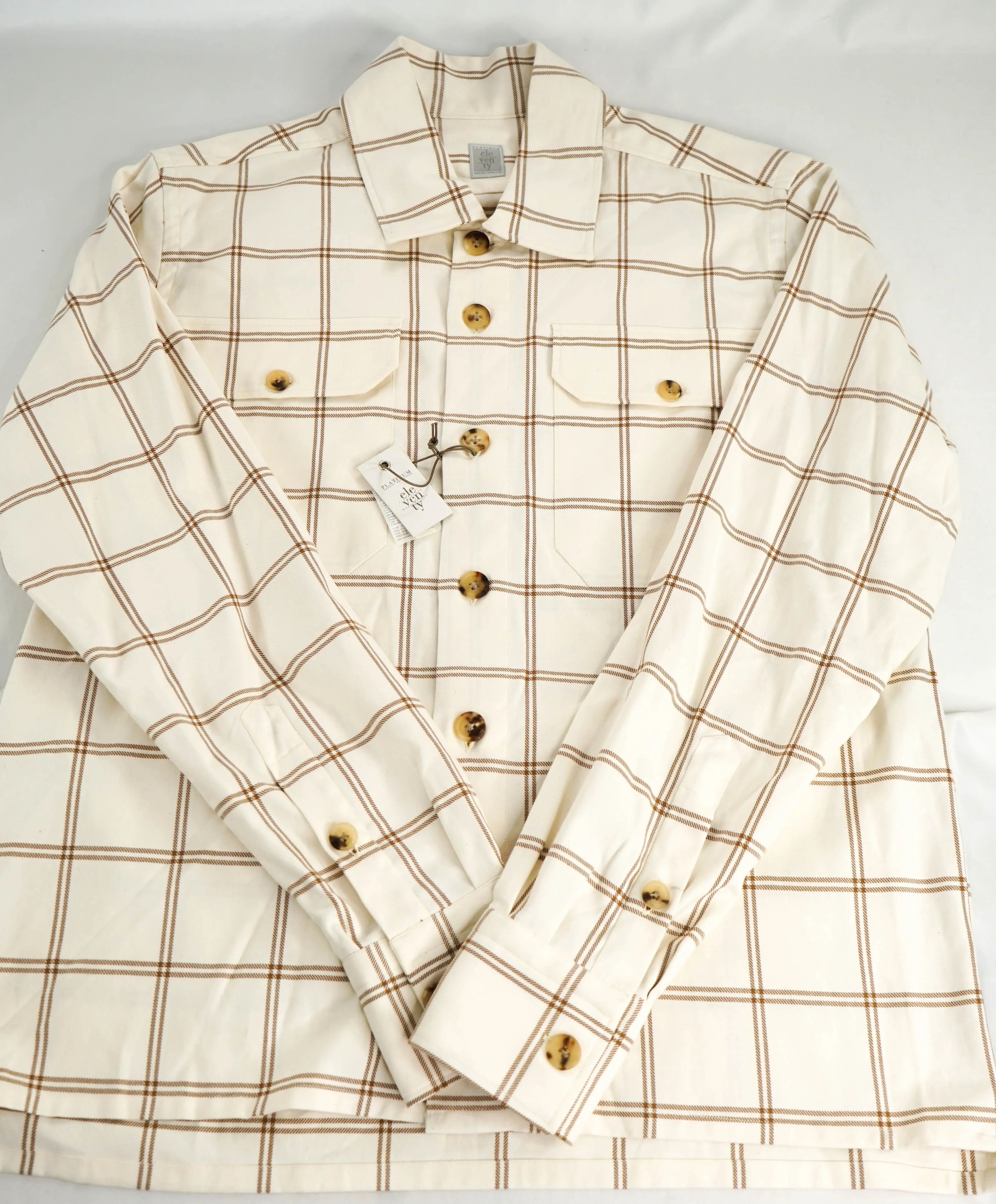 $595 ELEVENTY PLATINUM - Cotton Ivory / Camel Shirt Jacket Coat - M