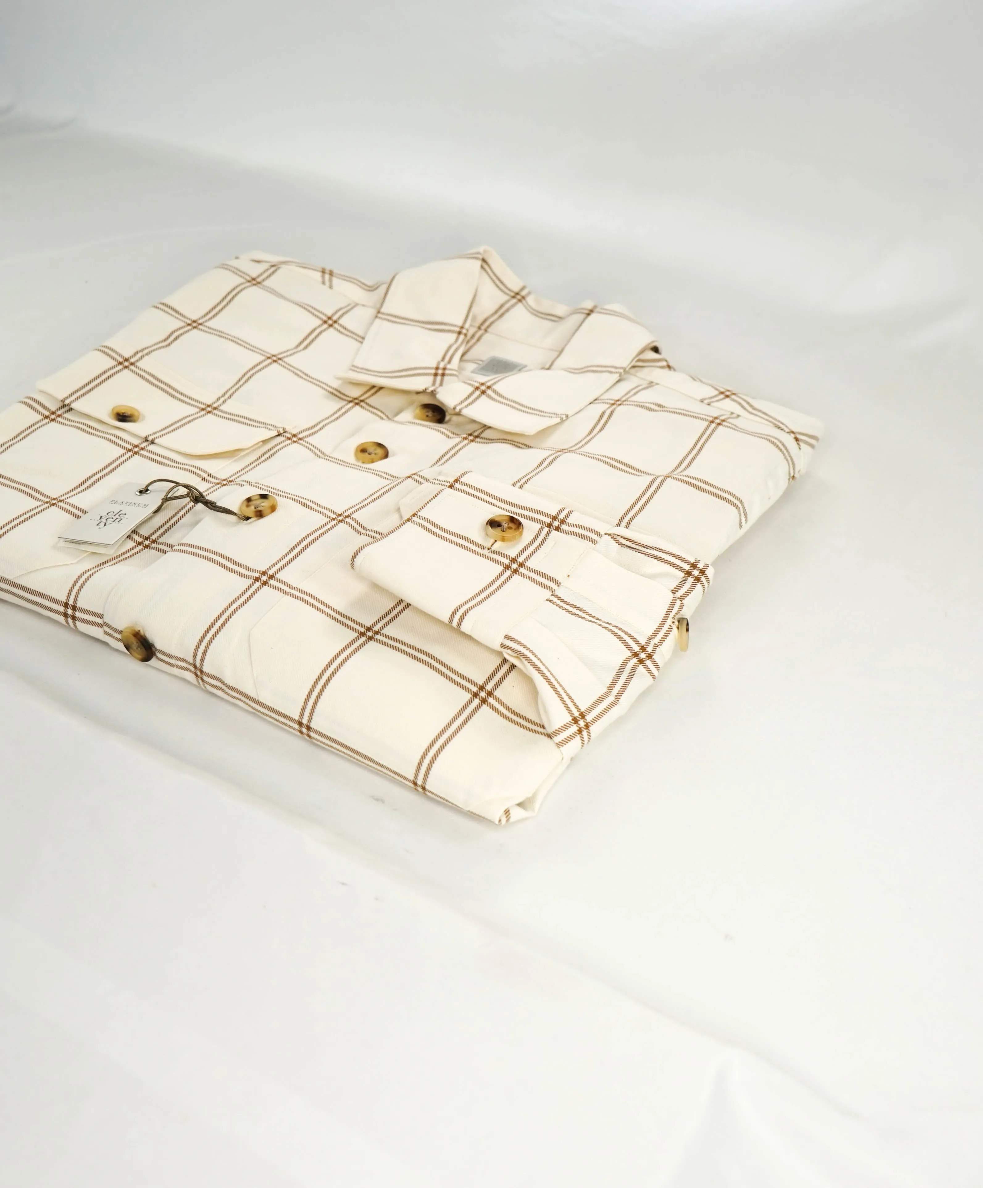 $595 ELEVENTY PLATINUM - Cotton Ivory / Camel Shirt Jacket Coat - M