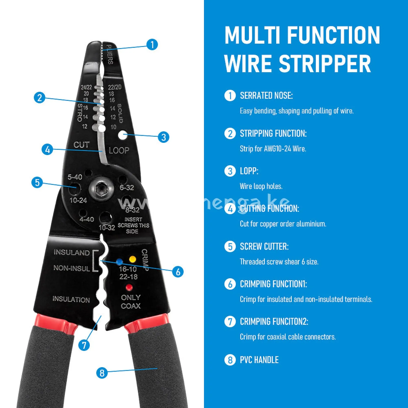 7 in 1 Wire Stripper Cutter Wire Stripping Tool - 8 Inch, Multi-Function Hand Tool , Crimping Plier