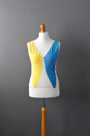 80s Fishnet Top, Summer Sleeveless Tank Vest, Size Medium