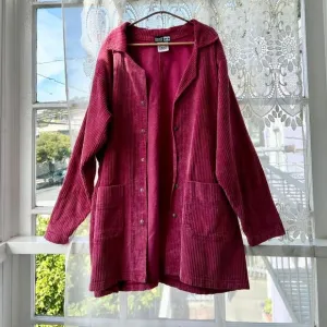 90s Vtg Ezze Wear Oversize Corduroy Field Jacket Chore Coat XL Womens Magenta