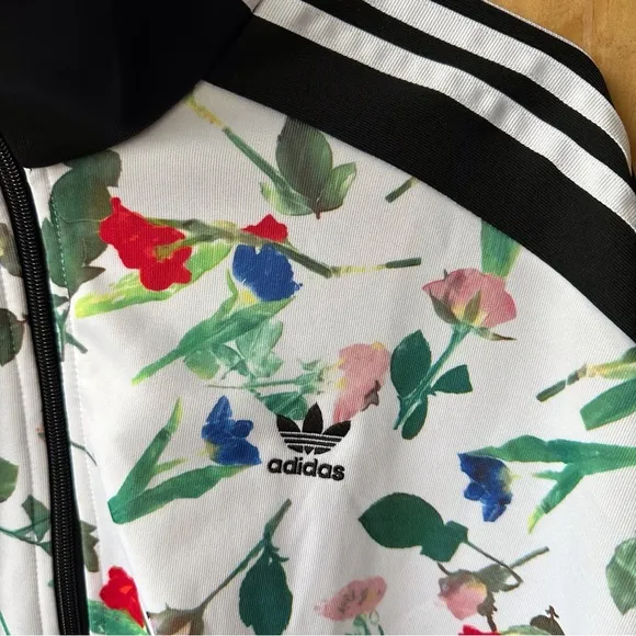 Adidas Originals All Over Print Track Jacket Floral Full Zip Striped White Black