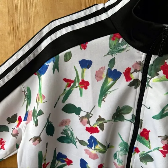 Adidas Originals All Over Print Track Jacket Floral Full Zip Striped White Black