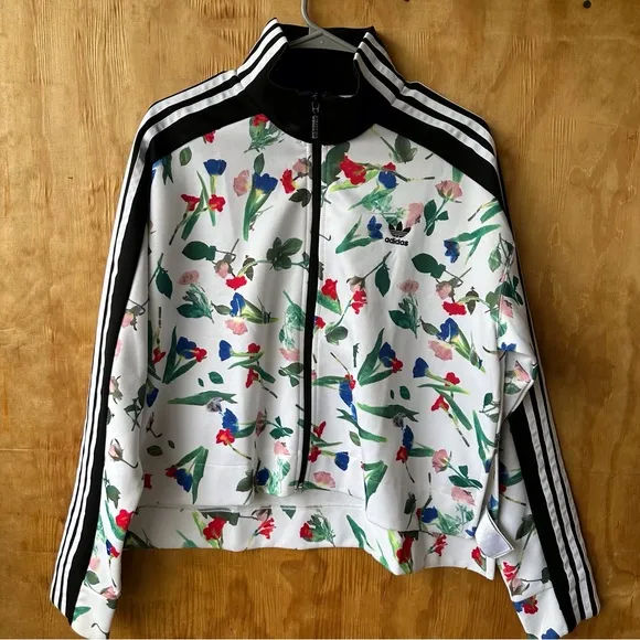 Adidas Originals All Over Print Track Jacket Floral Full Zip Striped White Black
