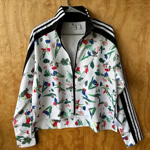 Adidas Originals All Over Print Track Jacket Floral Full Zip Striped White Black