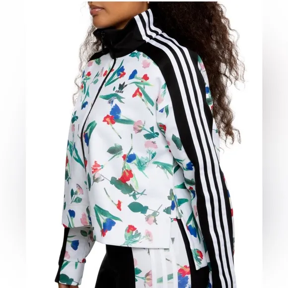 Adidas Originals All Over Print Track Jacket Floral Full Zip Striped White Black