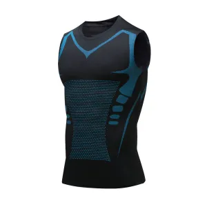 ANYMENS Fitness Tshirt Black With Blue Lining Gyms Clothing Tank Top Quick Dry Vest Workout Sportswear Round Neck Shirt Running Vest For Men