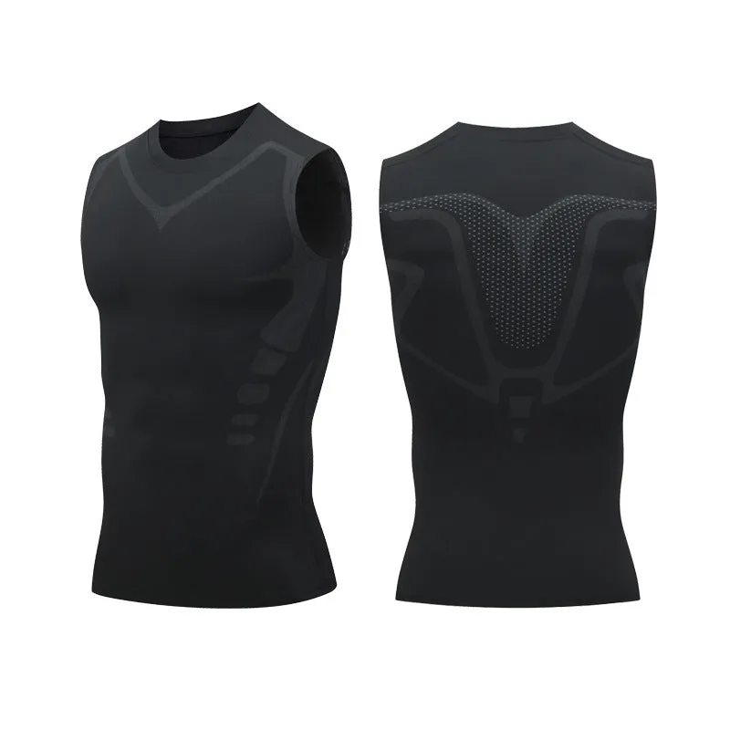 ANYMENS Fitness Tshirt Gray With Blue Lining Gyms Clothing Tank Top Quick Dry Vest Workout Sportswear Round Neck Shirt Running Vest For Men