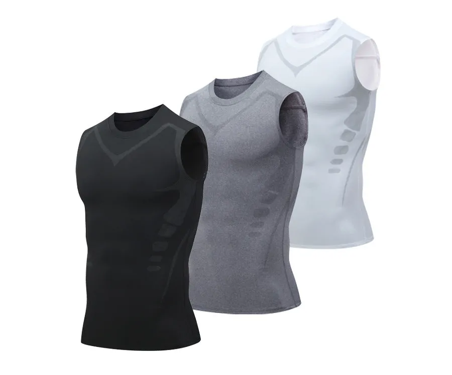 ANYMENS Fitness Tshirt Gray With Blue Lining Gyms Clothing Tank Top Quick Dry Vest Workout Sportswear Round Neck Shirt Running Vest For Men