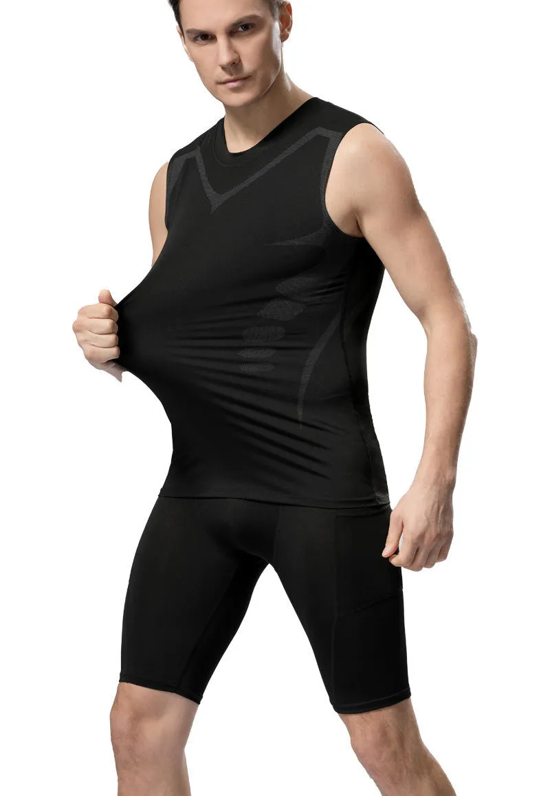 ANYMENS Fitness Tshirt Gray With Blue Lining Gyms Clothing Tank Top Quick Dry Vest Workout Sportswear Round Neck Shirt Running Vest For Men