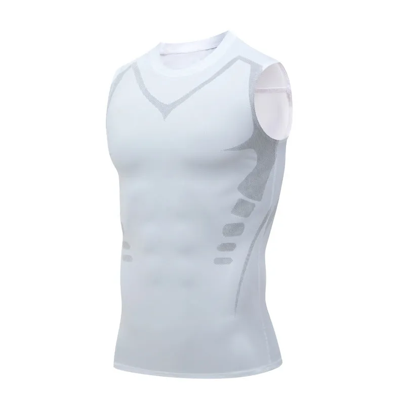 ANYMENS Fitness TShirt white Gyms Clothing Tank Top Quick Dry Vest Workout Sportswear Round Neck Shirt Running Vest For Men