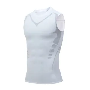ANYMENS Fitness TShirt white Gyms Clothing Tank Top Quick Dry Vest Workout Sportswear Round Neck Shirt Running Vest For Men