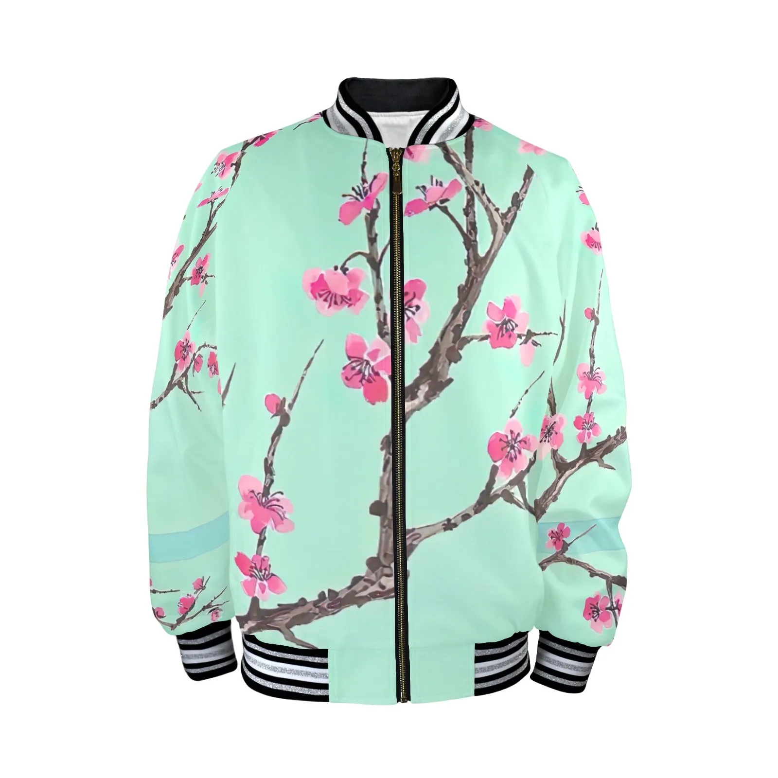 Arizona Green Tea Pattern Men's Striped Trim Bomber Jacket