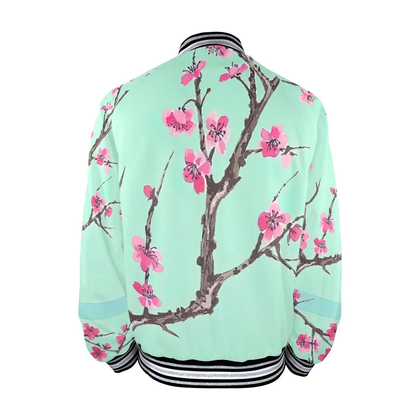 Arizona Green Tea Pattern Men's Striped Trim Bomber Jacket