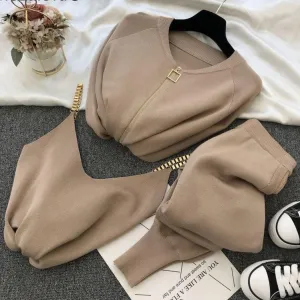 Autumn Winter Knitted  Vest Zipper Cardigans Pants 3pcs Sets Tracksuits Outfits
