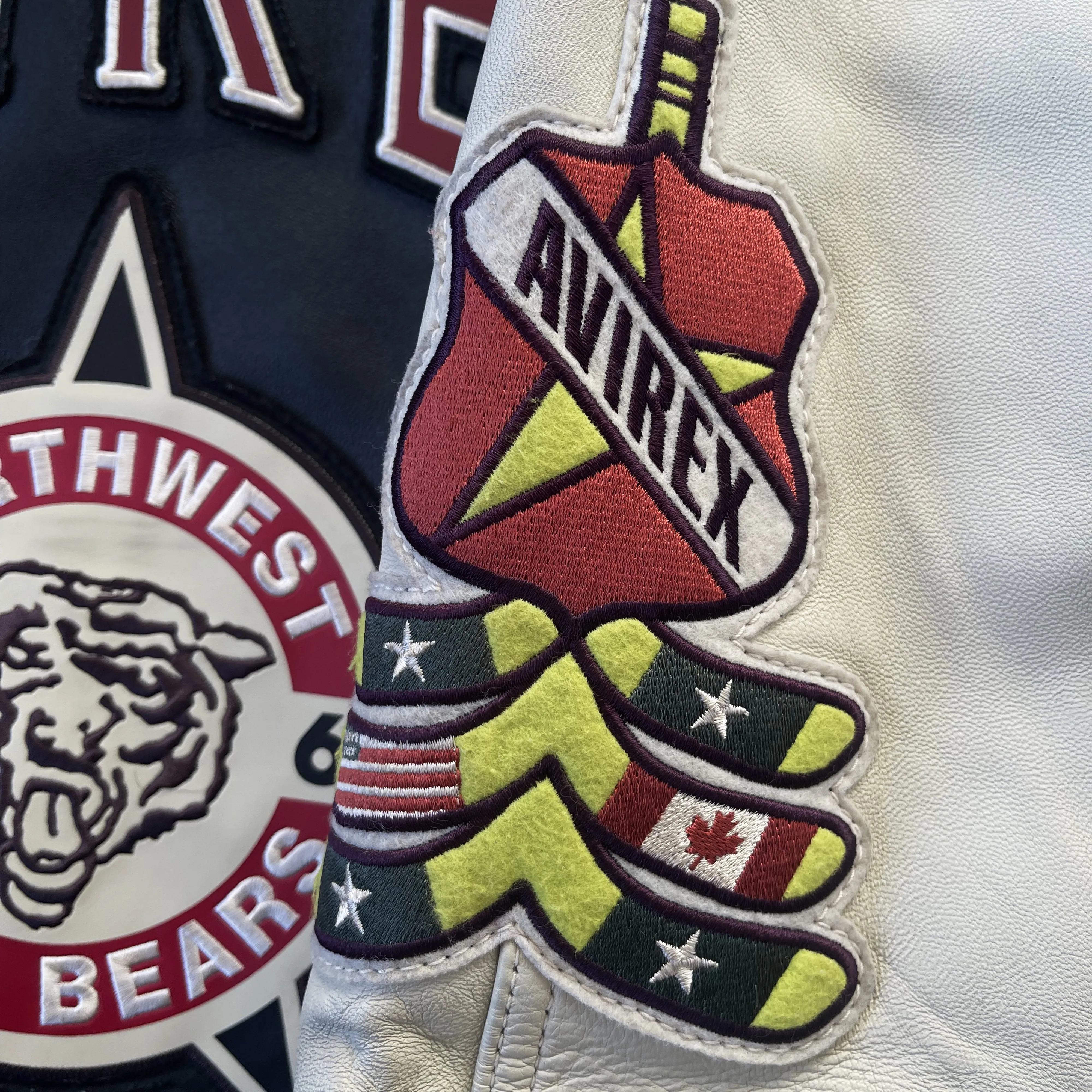 Avirex Wild Bears Leather Varsity Jacket - M